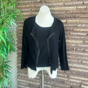 Doncaster Black Beaded Hem Twin Set Sweater and Cardigan size Medium